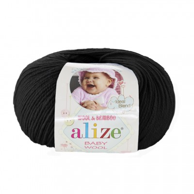 Пряжа Alize Baby Wool (40% шерсть, 20% бамбук, 40 % акрил) 50 гр, 175 м, 60 черный