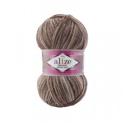 Пряжа Alize Superwash Comfort Socks (75% шерсть, 25% полиамид) 100 г 420 м, 7678 кофейный меланж