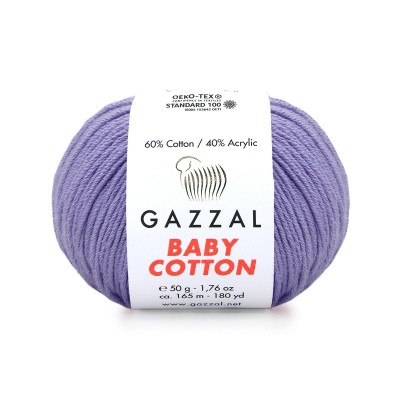 Пряжа Gazzal Baby Cotton (60% хлопок, 40% акрил) 50 г 165 м, 3420 сирень