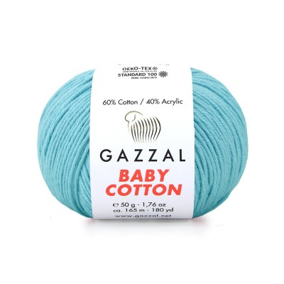 Пряжа Gazzal Baby Cotton (60% хлопок, 40% акрил) 50 г 165 м, 3451 бирюзовый