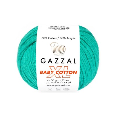Пряжа Gazzal Baby Cotton XL (50% хлопок, 50% акрил) 50 г 105 м, 3426 сочная мята