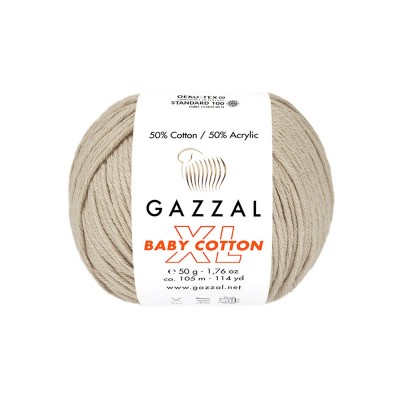 Пряжа Gazzal Baby Cotton XL (50% хлопок, 50% акрил) 50 г 105 м, 3446 бежевый