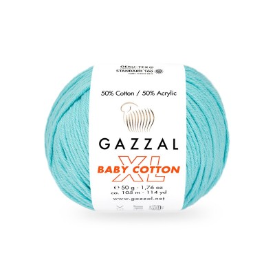 Пряжа Gazzal Baby Cotton XL (50% хлопок, 50% акрил) 50 г 105 м, 3451 бирюзовый
