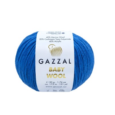 Пряжа Gazzal Baby Wool (40% Мериносовая шерсть, 20% Кашемир ПА, 40% Акрил) 50 г 175 м, 802 королевский синий