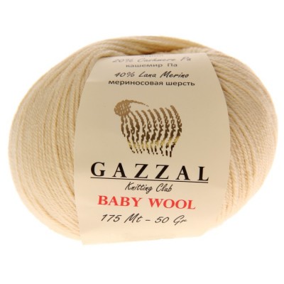 Пряжа Gazzal Baby Wool (40% Мериносовая шерсть, 20% Кашемир ПА, 40% Акрил) 50 г 175 м, 839 бежевый, 10 мотков