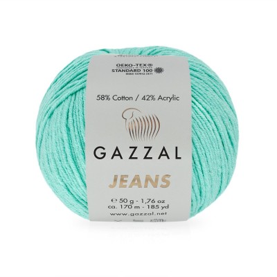 Пряжа Gazzal Jeans (58% хлопок, 42% акрил) 50 г 170 м, 1115 мята