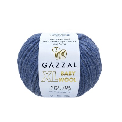 Пряжа Gazzal Baby Wool XL (40% Мериносовая шерсть, 20% Кашемир ПА, 40% Акрил) 50 г 100 м, 844 джинсовый
