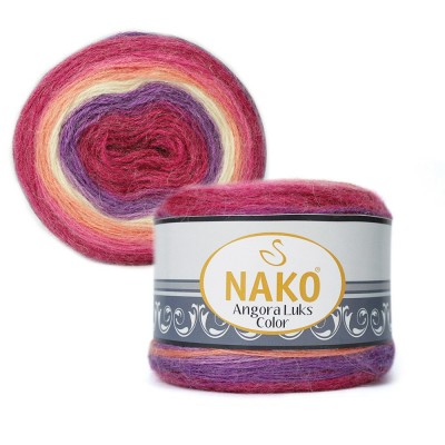 Пряжа Nako Angora Luks Color (15% Шерсть, 5% Мохер, 80% Премиум Акрил) 150 гр, 810 м, 81917 Розовый-Свекольный-Оранжевый-Белый-Фиолетовый