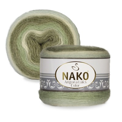 Пряжа Nako Angora Luks Color (15% Шерсть, 5% Мохер, 80% Премиум Акрил) 150 гр, 810 м, 82361 Белый-Мятный-Зеленый-Болотный-Серый