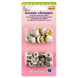 Кнопки Анорак Hemline, цвет серебристый, диаметр 15 мм, 12 пар